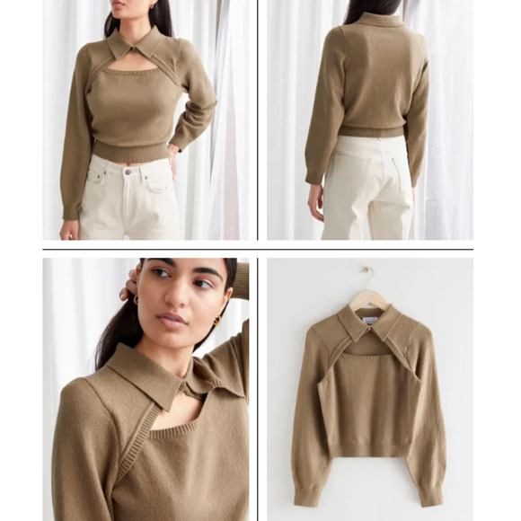 Los Angeles Atelier $82 Large Cut-Out Collar Beige Cotton Wool Stretch Sweater - Picture 1 of 11